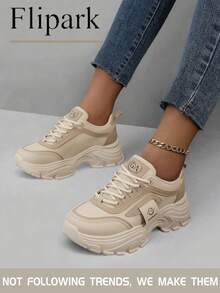 Flipark 1 Pair Women's Fashionable Casual Lightweight Sporty White Sneakers, Versatile Students Shoes