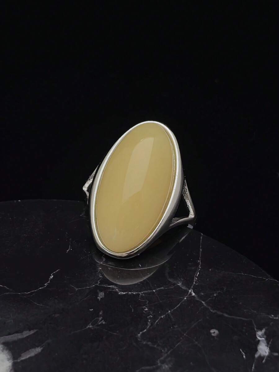 Valentine's Day Gift Luxurious Generous High-Quality Steel Colour Imitation Amber Ring Suitable For Women In Europe, The Middle East, And The United States - Steel Ring - View 1