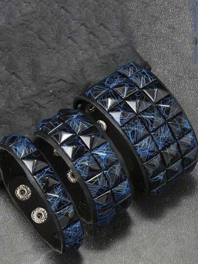 1/2/3 Pieces Halloween Leather Punk Bracelet For Men Women 80s Goth Rock Wristband Cuff Bangle Unisex Party Accessories