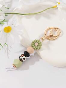 1pc Floral Print Random Boho Casual Street Party Elegant Silicone Keychain, Valentine's Day Gift