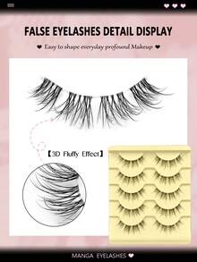 Asiteo 5 对 Manga 睫毛，自然纤长，3D 蓬松效果，凌乱纤细，柔软，短茎假睫毛，带透明带 - 可重复使用，用于日常化妆延长 - 自然纖長款 - 查看 3