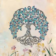 1pc Vibrant Tree Of Life 15.74" Metal Wall Art - Colorful Leaf Accents, Intricate Design For Farmhouse Decor In Bedroom, Kitchen, Living Room, Office, Or Outdoor Spaces