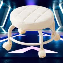 Accesorio amigable para bebés, taburete de aprendizaje multifuncional para niños con ruedas universales y taburete bajo, taburete redondo para el hogar para cambiar zapatos hecho de tela de cuero, taburete con ruedas para personas perezosas y pequeña silla de costura de belleza, taburete de celebridad de internet