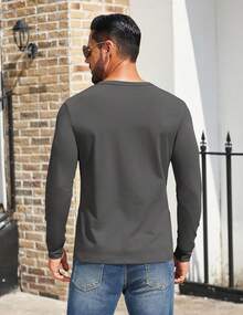 Mens Henley Shirts Cotton Long Sleeve Button Basic Tees Plain Casual Pullover - Màu Đỏ Sâu - Xem 5