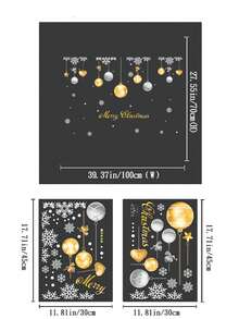 2 Pieces, Christmas Holiday Decoration, Store Window Glass Door Static Sticker, Window Window Sticker, Christmas Silver And Gold Ball Decoration Sticker