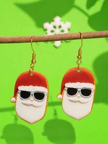 1 Pair Acrylic Santa Claus Christmas Earrings, Cute Gingerbread Base With Christmas Elements, Unique Party Earrings, Holiday Gift For Women