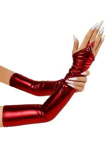 1 Pair Solid Color Rhinestone PU Leather Long Gloves, Suitable For Performance, COS, Holiday Costumes, Musical Theater, Punk/Y2K Style