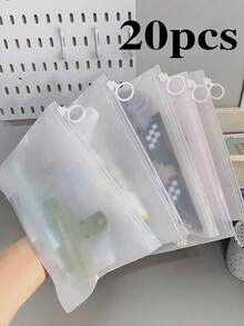 20pcs/10pcs Transparent Frosted Pull Tab Bag Underwear Zipper Bag Cosmetics Storage Bag Stationery Office Storage Bag Travel Storage Bag.