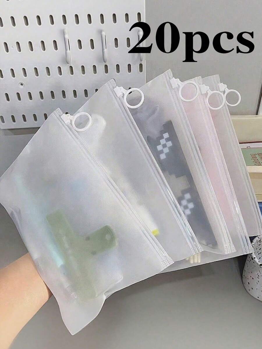 20pcs/10pcs Transparent Frosted Pull Tab Bag Underwear Zipper Bag Cosmetics Storage Bag Stationery Office Storage Bag Travel Storage Bag.