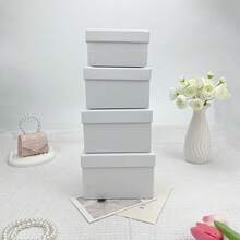 4pcs Square Gift Box Set, Solid Red, Blue, Black, White Simple Style, Bedroom & Living Room Decor, Stackable, DIY, Storage For Small Accessories, Suitable For Valentine's Day, Wedding, Birthday, Party, Holiday, Daily Use - Multicolor - View 14