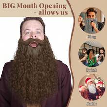 18 Inches Men's Long Curly Brown Synthetic Pre styled Realistic Fake Beard for Wizard Costume and Halloween Party Brown - Marrón - Ver 7