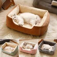 SUNFIONA 1pc Soft Pet Bed For Cats & Small Dogs - Plush Polyester Fill, Blue Paw Print Design, Durable Indoor Sofa Cushion, Easy To Clean, Cozy & Comfortable For Indoor Pets, Cat Bed, Playful Pet Design, Easy Clean Material