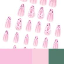 Pastoral French Strawberry Wear Nail 3D Bow Nail Art Nail Tips Almond-Shaped False Nails - BW162 - 查看 4
