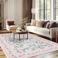 152x213cm/5x7ft Alfombra para Sala de Estar, Suave Antideslizante Flores Vintage Alfombras de Pelo Corto, Lana Sinttica Rectangulares Lavable Tapete para Dormitorio Comedor Hogar, Rosa - Rosa + 4'x6'(Rectangular) - Ver 5