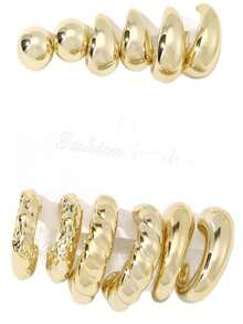 Elegante set de 12 pendientes de aro en forma de C - Diseños plisados y brillantes, perfectos para atuendos casuales y fiestas