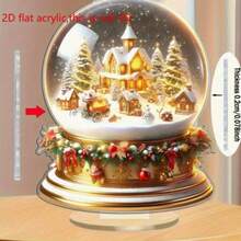 圣诞老人和冬日村庄亚克力雪花玻璃球 - 多功能节日装饰，适用于家居、汽车和背包 | 高品质透明装饰品 - 彩色 - 查看 3