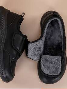 Tênis esportivos femininos plus size com forro quente, tênis casuais antiderrapantes e à prova d'água para o inverno - Tudo preto - Ver 6