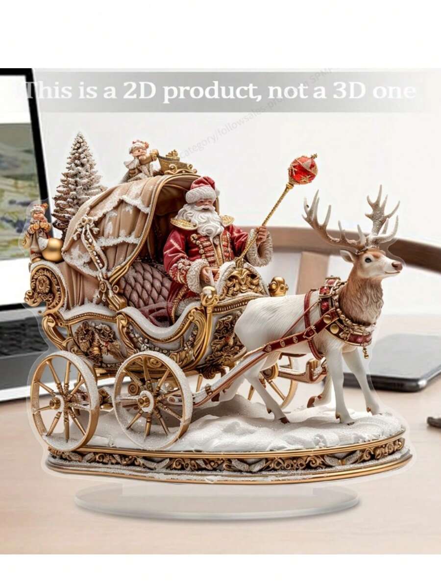 1 pezzo Statua in stile bohémien in acrilico di Babbo Natale e la sua slitta con renne, decorazione natalizia da tavolo multifunzionale per casa, ufficio e regali, include base - Multicolore - Visualizzare 1