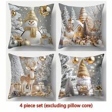 4/1 Set, 45*45cm Christmas Theme Pillow Covers, Soft & Comfortable Pillow Cases With Zipper Closure, For Home & Room Decor, Santa Claus & Snowman Design, Machine Washable - Multicolor - View 17