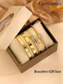 Camhanno 4pcs Luxurious And Elegant Stainless Steel Bracelet Series, With A Unique And Fashionable Style, Suitable For Daily Commuting, Dating, And Party Gatherings. Comes With A Beautiful Gift Box, It Is An Excellent Gift For Friends