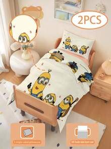 Minions 1/2 Peças Conjunto de Roupa de Cama com Tema Minions, Impressão 3D Dupla Face (1 Fronha Impressa em 1 Lado + 1 Edredom Impresso em 2 Lados), Conjunto para Berçário/Jardim de Infância, Edredom com Estampa Fofa Impressa Digitalmente, Roupa de Cama Infantil com Fronha e Edredom para Crianças Pequenas, Bebês e Recém-Nascidos, Fronhas de 33 x 45 cm Podem Ser Vendidas Separadamente