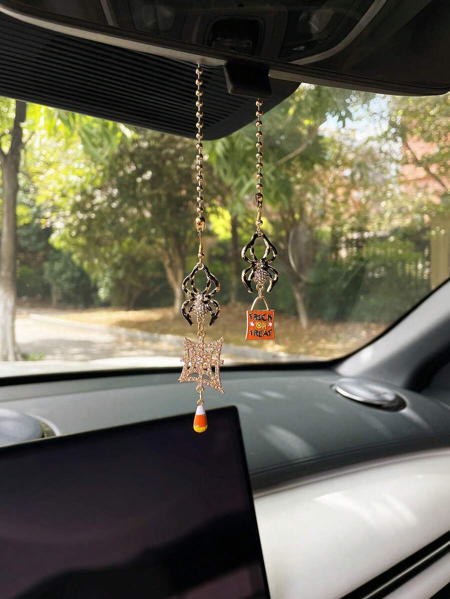 Halloween Creative & Funny Spider & Pumpkin Decor Car Hanging Ornament, Car Interior Decoration Accessories For Halloween