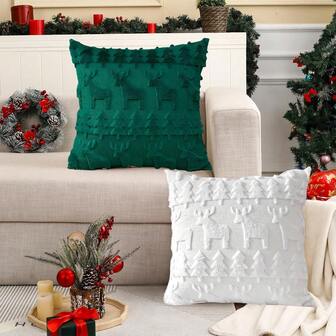 1 件仿制驯鹿圣诞树提花枕套，3D 柔软毛绒驯鹿圣诞树靠垫套，用于室内客厅沙发卧室床圣诞装饰、房间装饰、家居装饰、圣诞礼物，18x18 英寸。
