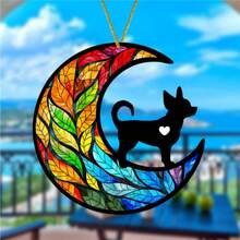 Semne și plăci decorative din acril pentru câini - Captor de soare din sticlă colorată, decor de perete suspendat cu Chihuahua - Cadou memorial multifuncțional pentru animale de companie, montat pe perete, potrivit pentru iubitorii de câini - Decor de casă de toamnă și accesorii pentru coroane