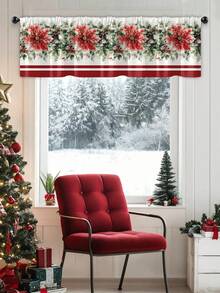 1 Set Christmas Gift Christmas Snowman, Reindeer, Christmas Tree Atmosphere Decorative Sheer Curtain, Translucent Kitchen Window Curtain, Suitable For Living Room And Bedroom, Doorway, Kitchen Window, Noise Reduction, Christmas Decor Rod Pocket Sheer Curtain