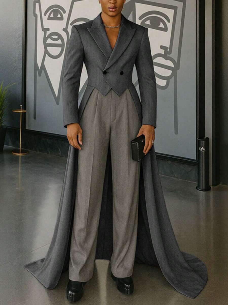 INCERUN Fashion Mens Lapel Neck Button Front Long Sleeve High Low Blazer Party Halloween Jacket Coat - Xám - Xem 1