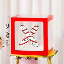 1 pieza Caja decorativa con globos con tema navideño, combinación de 26 elementos navideños en letras y caja transparente roja que se puede combinar para formar XMAS o JOY según los requisitos, para decoración de fiestas navideñas, adornos navideños, productos de combinación DIY navideños, regalos navideños, cajas de globos con tema navideño