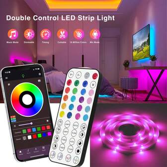 NBBUFF RGB LED Strip Lights For Bedroom Decor(3ft-100ft) , With 44keys Remote And APP Control, Can Adjust Color And Brightness And Speed, Timing, Very Easy To Install, Music Sync Led Lights For Room, Kitchen, Living Room, Holiday Party Atmosphere Decor, Christmas Decor, New Year Decor, TV Background Light