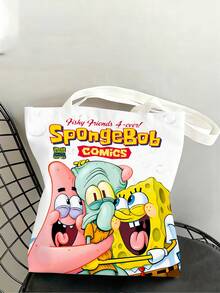 SPONGEBOB 1PC The New Large-Capacity Commuter Canvas Bag From SpongeBob SquarePants Features An Anime Kawaii Cartoon Pattern And A Fashionable Campus Design. It Is Perfect For Halloween, Christmas, Graduation Season, Back-To-School Season, And Happy Birthday Gifts. It Is A Cartoon SpongeBob Canvas Bag Suitable For Friends, Classmates, Best Friends, And Couples