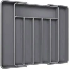 Silverware Organizer - Expandable Kitchen Drawer Organizer, Adjustable Utensil Organizer, Cutlery Tray Forks, Knives, Multipurpose Kitchen Organizers And Storage Solution, Black, Large - 大號+灰色 - 查看 1