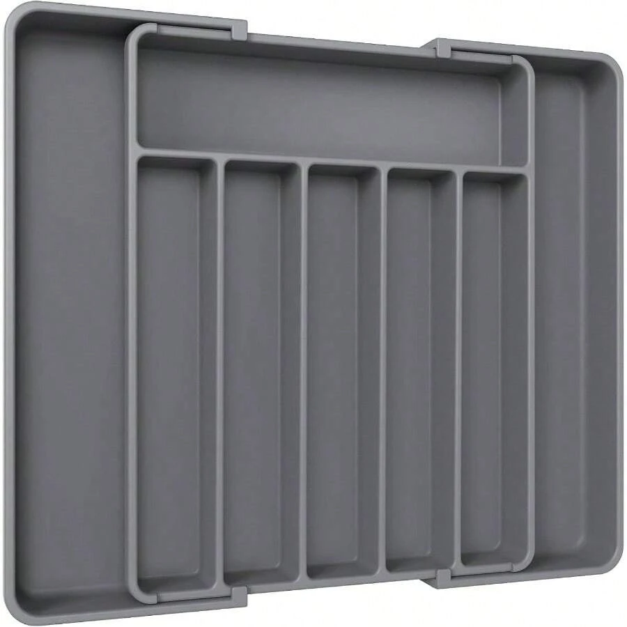 Silverware Organizer - Expandable Kitchen Drawer Organizer, Adjustable Utensil Organizer, Cutlery Tray Forks, Knives, Multipurpose Kitchen Organizers And Storage Solution, Black, Large - 大號+灰色 - 查看 1