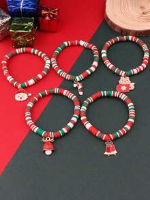 6/12/24 قطعة/مجموعة من اكسسوارات عيد الميلاد، سوار خرز من الطين الناعم، سوار هدية بابا نويل، اكسسوارات يدوية بألوان متباينة للأعياد