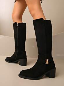 2025 Autumn/Winter New Retro Over-The-Knee High Shaft Riding Boots For Women, Thick Heel Long Boots With Belt Buckle, Western Cowboy Boots