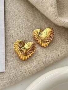 1 pereche de cercei în formă de inimă cu dungi, design minimalist, potriviți pentru femei