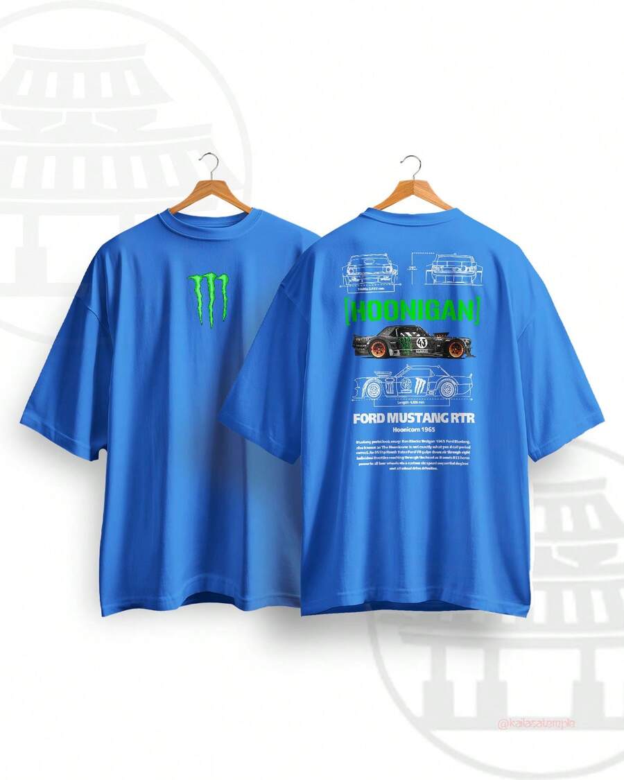 Unisex Streetwear T-Shirt – Mustang RTR – 100% Cotton, Signature Performance - 藍色 - 查看 1