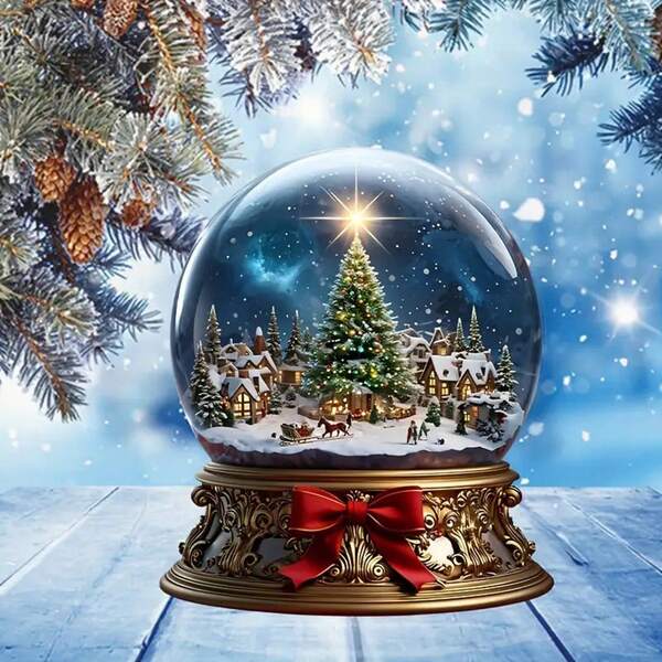 1pc Elegant Acrylic Snow Globe Christmas Tree Ornament - Crystal Ball Design Decor, Suitable For Bedroom, Cafe, Living Room And Outdoor Space - Holiday Gift, 2D Flat Christmas Decorations Winter Room Decor