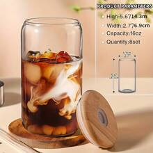 1/4 Glass With Bamboo Lid And Glass Straw, Easter Gift For Wife Or Mother - Cylindrical Drinking Cup Gift, 16 Oz Iced Coffee Cup, Cute Milkshake Cup, Boba Milk Tea Cup, Water Cup, Stylish Drinkware, Hand Wash Only, Reusable Straw Cup, Portable Drinkware, Office Drinkware - 透明 - 查看 4