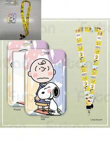 1 pieza Titular de tarjeta de identificación de Snoopy Kawaii para niños con correa para colgar al cuello - Estuche lindo para tarjeta de comedor/autobús de campus de anime, funda para tarjeta de identificación de estudiante de jardín de infantes, regalo de vacaciones para niños, accesorio ligero para portar identificación