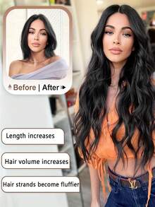 18 英寸女士假发顶部稀疏头发耐热纤维合成女士卷发波浪形（渐变浅棕色至金色） - 彩色 - 查看 6