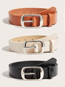 3 件经典时尚女士简约矩形带扣腰带，适合休闲连衣裙、牛仔裤和优质 PU 皮革 - 腰帶 - 查看 13