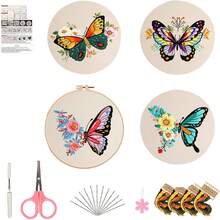Juego de 4 Kits de Bordado, Kit de Iniciación al Bordado para Principiantes, Kit de Punto de Cruz con Patrón de Flores, Bastidor de Vordado, Hilos e Instrucciones para Bricolaje de Costura Artística - 1 - Ver 8