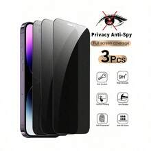 3 Packs Privacy Screen Protector For IPhone 17/16/15/14/13/12 Pro Max, Privacy Screen Full Screen Glass Film, Anti-Peeping, Bubble Free, Suitable For Phone Case - màu đen - Xem 3