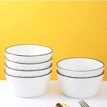 1pc/4pcs Rose Diamond Pattern Ceramic Bowl, 4.5in/5in Pasta/Soup Bowl, Deep Ceramic Bowl, Microwave , Luxury Nordic Style Diamond Black Line Design