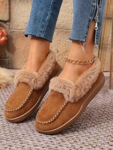 Preppy College Style Plush Lining Casual Sneakers, Soft Sole, Thick & Lined, Warm & Insulated, Suitable For Women - Brown - View 4