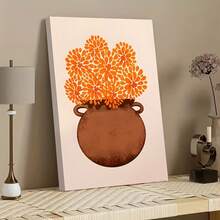 1pc, Abstract Floral Canvas Wall Art, Modern Bohemian Orange Flower Pot Print, Botanical Decor For Living Room Bedroom Office, Minimalist Aesthetic Home Artwork, Solid Wood Frame Painting, Easy To Install - 111 - 查看 2