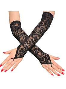 1Pair Lace Fingerless Gloves Elbow Length Bridal Wedding Arm Sleeves Opera Gloves For Bride And Women - Multicolor - View 14